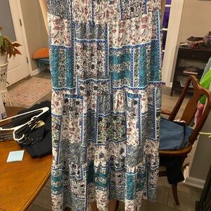 Blue and White Patchwork Maxi Skirt
